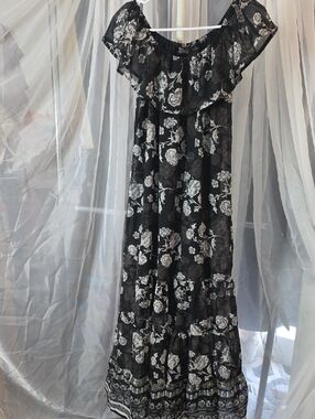 #243 Mlle Gabrielle Black Dress with White Floral Print